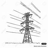 Pylon Clipart Electricity Power Clipground Isolated Drawn Lines Hand sketch template