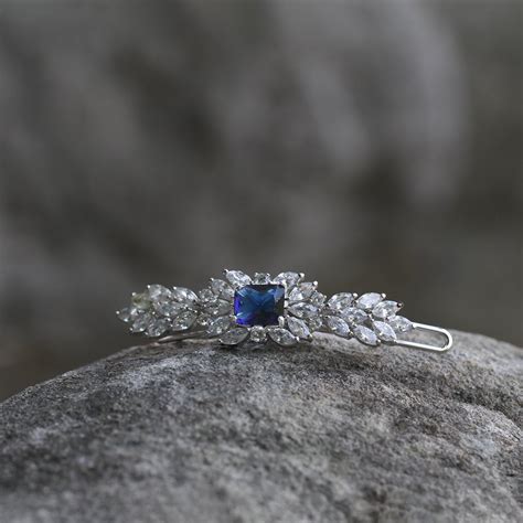 Sapphire Blue Wedding Bridal Hair Clip Barrette Swarovski Crystal Cz
