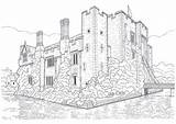 Castle Coloring Pages Adults Castles Adult Realistic Old Architecture Buildings Color Printable Books Fantasy Princess Drawings Print Disney Drawing Kent sketch template