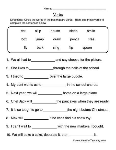 verbs worksheets  fun teaching