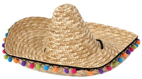Mexican Fiesta Sombrero Hat With Pom Poms ~ Party Fancy Dress Costume