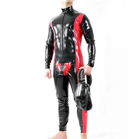 latex codpiece catsuit for men red catsuit sexy wear 0 6mm thickness