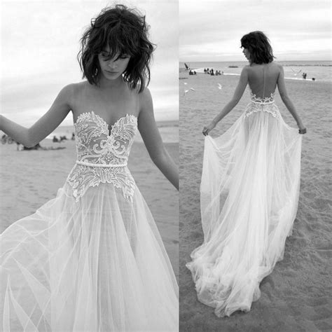 simple beach wedding dresses summer 2016 sexy sheer sweetheart backless lace appliques tulle