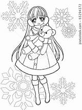 Coloring Winter Girl Book Background Illustration Stock sketch template