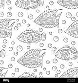 Coloring Adult Pages Book Seamless Antistress Abstract Drawn Hand Alamy Babbles Ornamental Fish Pattern Zentangle Doodl Background Style sketch template
