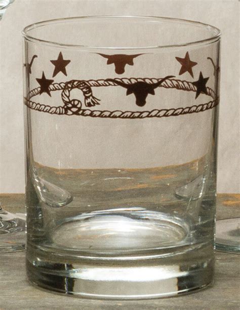 Western Double Old Fashioned Glasses Ropes Stars And Longhorns 14 Oz 4