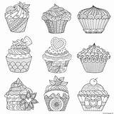 Cupcakes Adult Coloring Pages Printable Original Color Nine Assorted Cakes Cake Background Book Satisfy Together Family Colouring Cup Zentangle Visit sketch template