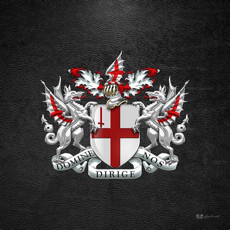 city of london coat of arms over black leather digital art by serge