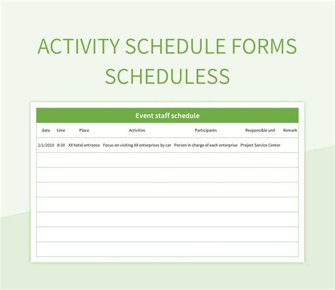 activity schedule forms scheduless excel template  google sheets