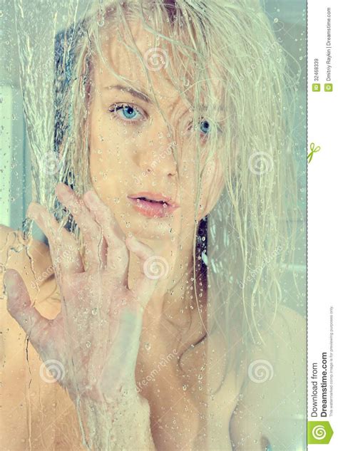 beatiful blonde naked woman in a shower stock image image of model