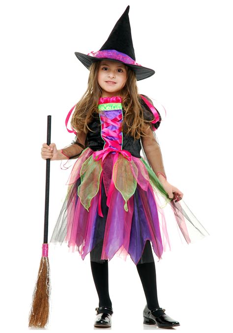 child rainbow glitter witch costume colorful neon witch costumes
