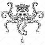 Zentangle Pieuvre Adulte Conception Tatouage Coloriages Ainsi Aztec Squid sketch template