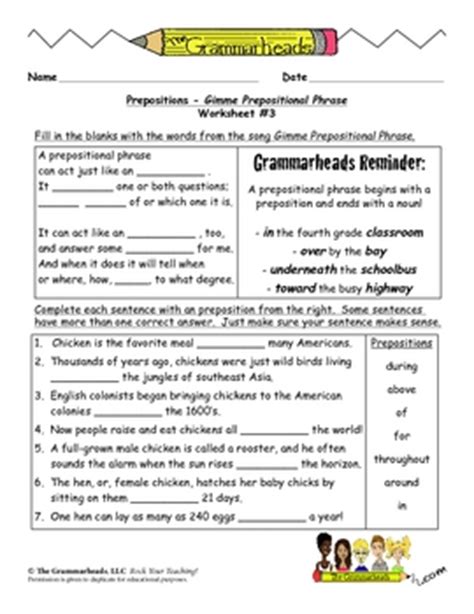 preposition worksheets  grade    answers prepositions