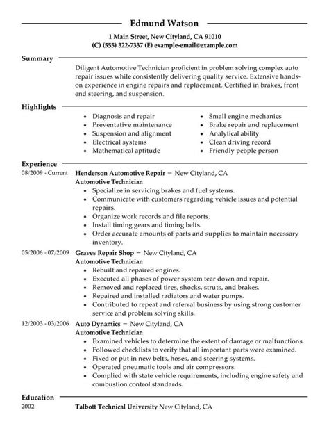automotive technician resume   professional resume
