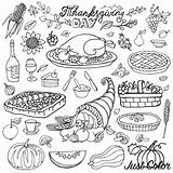 Thanksgiving Coloring Pages Food Turkey Adult Cornucopia Harvest Printable Adults Icons Colouring Pumpkin Dinner Cakes Drawing Color Sheets Doodle Fall sketch template