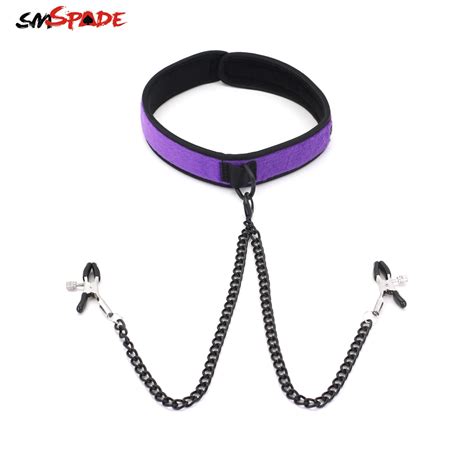 smspade dbsm bondage boutique collar with nipple clamps slave