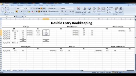 examples  double entry bookkeeping bookkeeping spreadshee examples