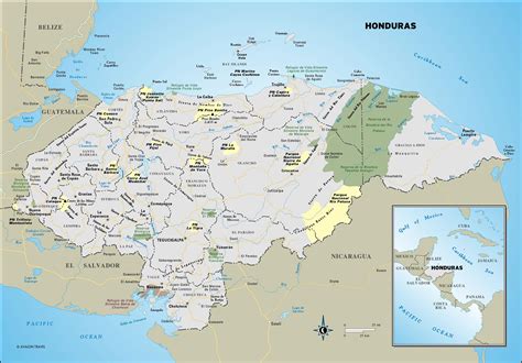 large detailed administrative  road map  honduras honduras large administrative  road