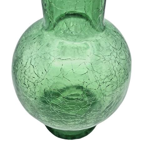 Green Vintage Crackle Glass Vase With Ruffled Crimped Rim Etsy