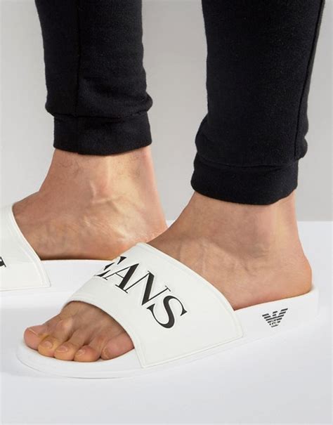 Armani Jeans Logo Slider Flip Flops In White Asos