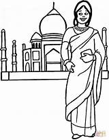 Coloring India Mahal Taj Pages Indian Woman Colorear Para Dibujos Da Sanat Del Printable Drawing Vestuario Paper sketch template