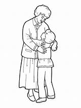 Grandmother Drawing Coloring Hugging Pages Girl Boy Girls Granddaughter Two Hug Lds Her Drawings Family Kids Grandma Clipart Easy Primary sketch template