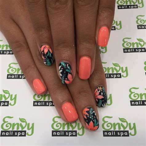 envy nail spa   finger tips nails tropical flower nails