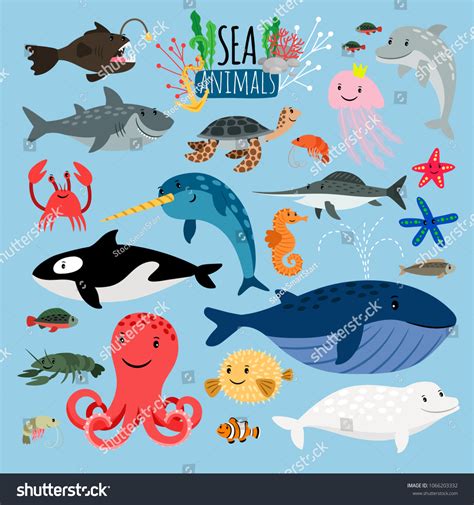 sea animals vector underwater animal creatures stock vector royalty