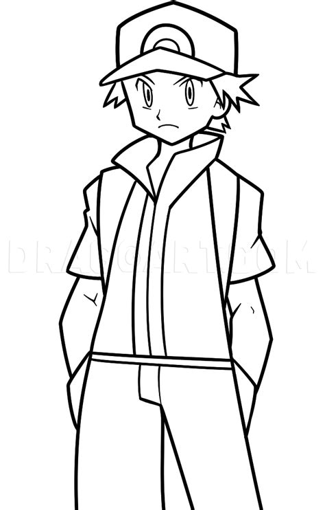 draw pokemon trainer red coloring page trace drawing