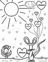 Coloring Jesus Pages Valentine Printable Christian Loves Kids Valentines Preschool Mouse Church Heart Holding Well Religious Print Children Sheet Balloons sketch template