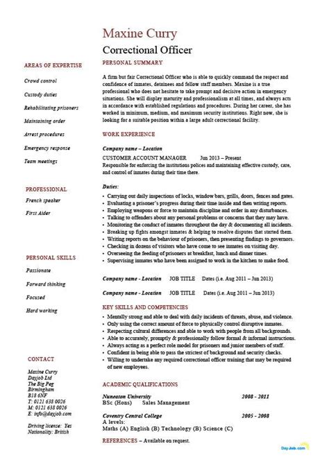 correctional officer resume inmates rules prisoners  sample