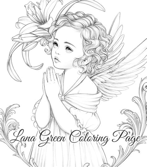 baby angel coloring page  adults grayscale coloring etsy