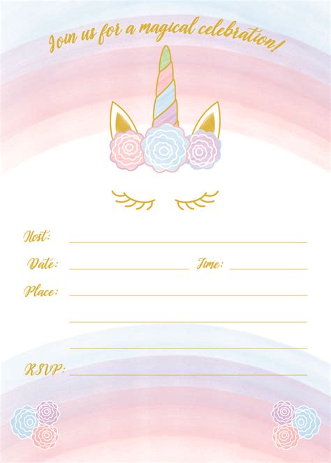 unicorn invitation  printable templates easy