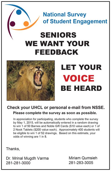 seniors nsse wants your feedback uhcl the signal