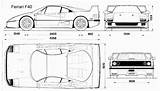 Ferrari F40 Blueprints Modeling Planos Drawingdatabase Dibujos Colorare Projeto Coloring Escala Costruzione Carro sketch template