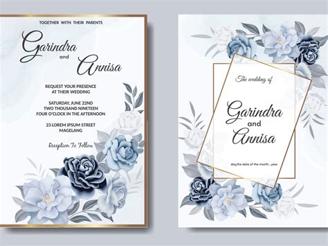 romantic wedding invitation card template set with blue floral by maria