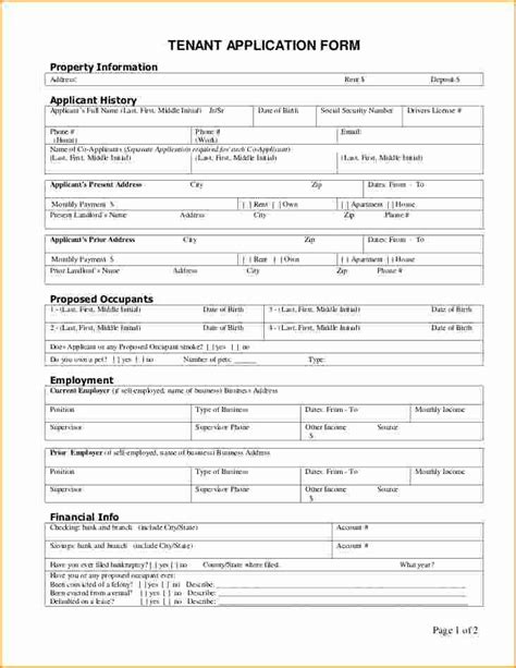 tenant information form template   sample tenant application