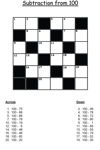 printable math crossword puzzles  primary math students