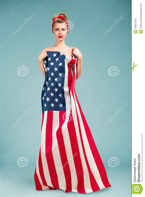 pinup girl with american flag stock image image 44047155