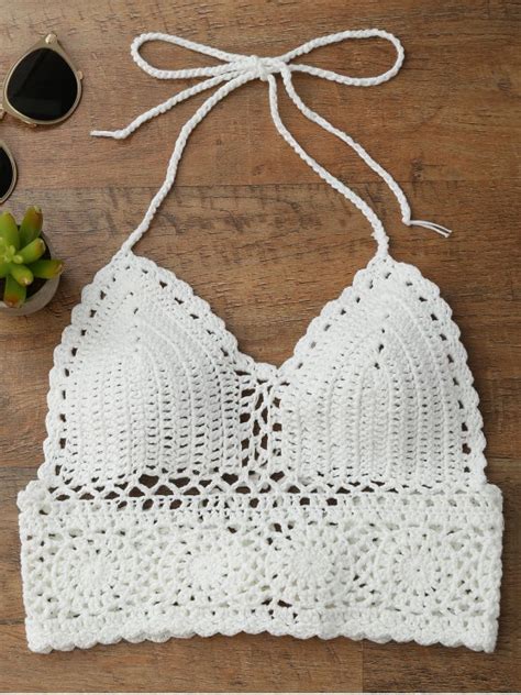 [popular] 2018 crochet midi bikini crop top in white one