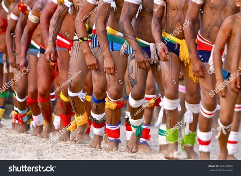 brazilian indians of the tribe xingu dancing during kuarup