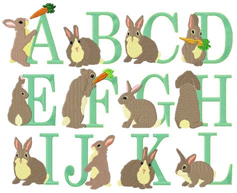 bunny alphabet letters machine embroidery designs  chelseabint