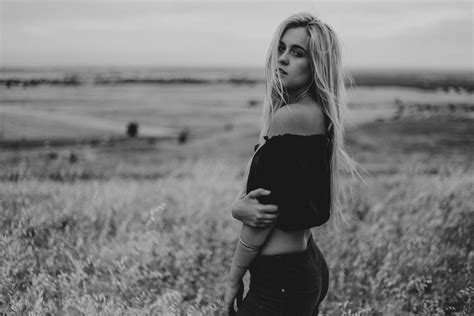 free images person black and white girl woman field sunlight