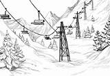 Ski Lift Sketch Mountain Cable Car Vector Mountains Winter Snow Landscape Drawing Illustration Lodge Drawings Line Dreamstime Pages Coloring Pencil sketch template