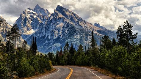 nature landscape mountains road trees clouds shrubs sunlight wyoming wallpapers hd