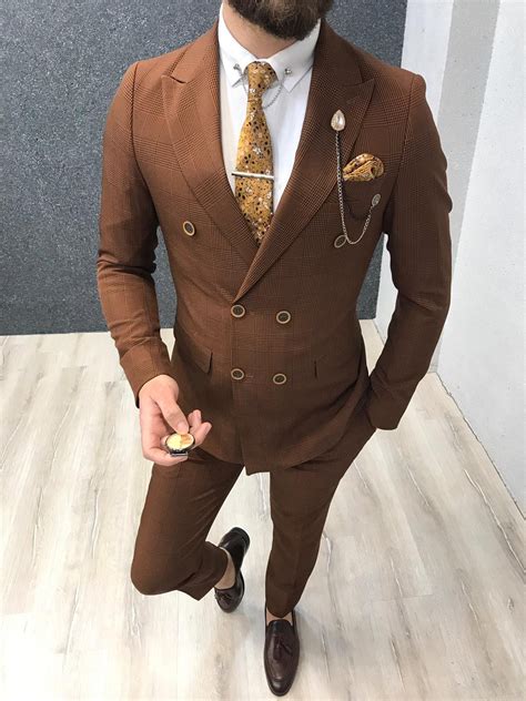 buy tile double breasted plaid suit  gentwithcom   shipping