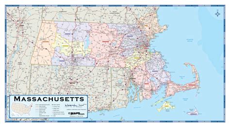 massachusetts counties wall map mapscomcom