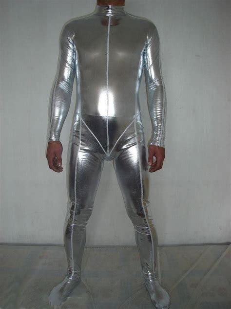 silver shiny metallic zentai suit  zentai suit leather pants suits