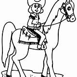 Cowgirl Riding Coloring Horse Cute sketch template