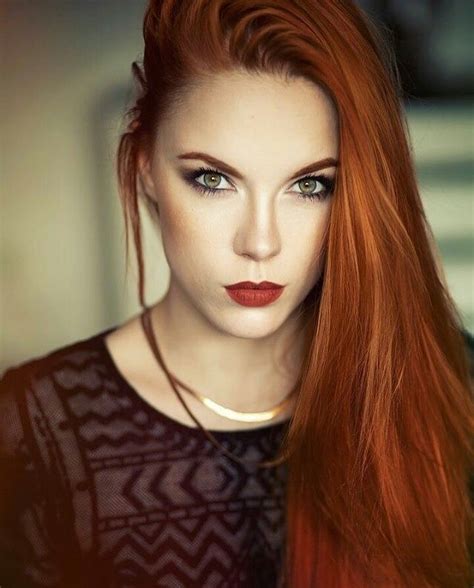 Red Ginger Serious Looking Hair Topped To One Side Red Lips Grey Eyes